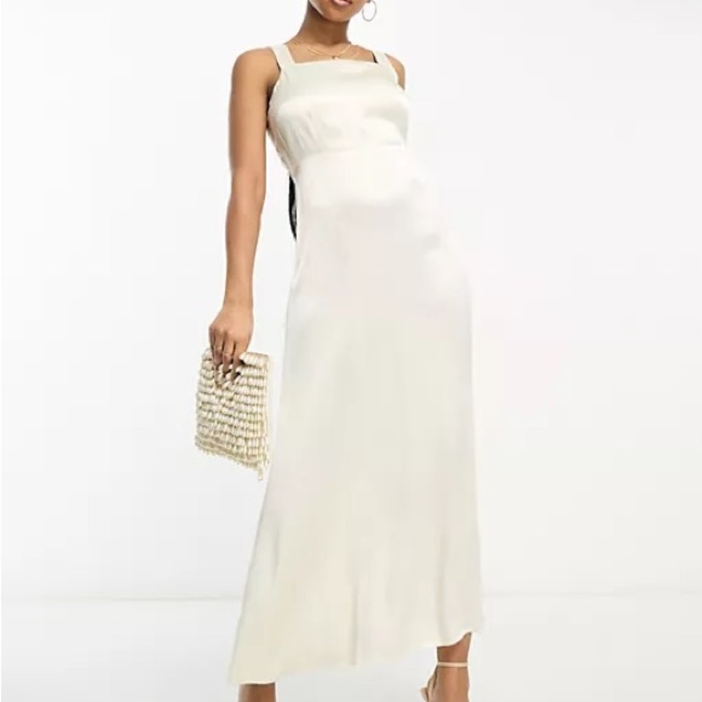 Nobody’s Child Square-Neck Bow Back Ivory Midi Dress